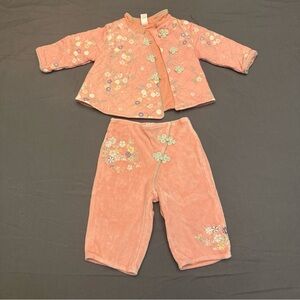 Pink Button Up Two Piece - Decorative Flowers - Size 3-6 Mo